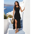 Merokeety Women'S Summer Floral Ruffle Maxi Dress High Slit Sleeveless Bodycon Formal Cocktail Wedding Guest Prom Dresses