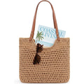 Crochet Beach Bags For Women, Reinforced Strap Woven Tote Bag With Zipper, Lined Boho Summer Vacation Travel Purse
