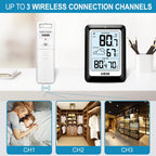 Indoor Outdoor Thermometer Wireless Weather Station, Internal External Thermometer Hygrometer, Home Batteryoperated Temperature Humiditymonitors330 Feet (About 100 Meters) Backlight Display (Black)
