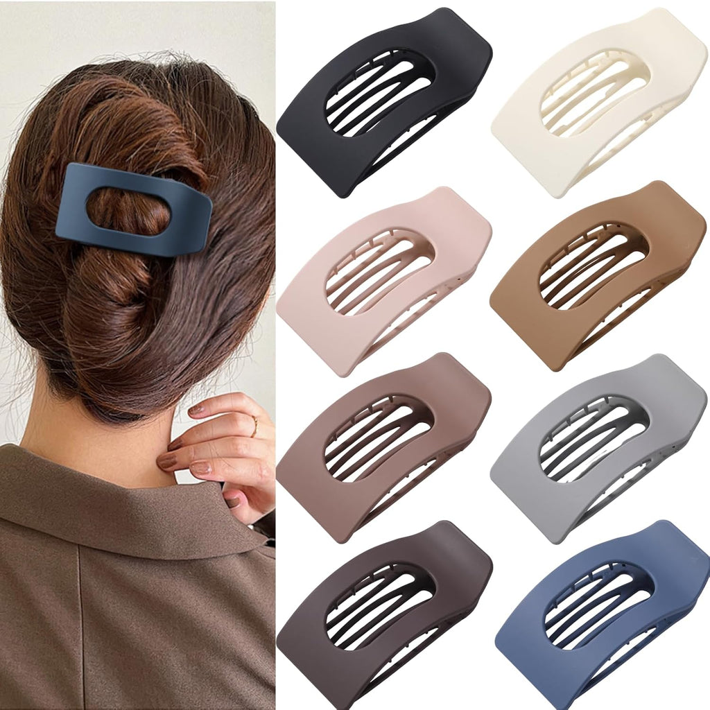 8 Pack Flat Hair Clips For Women – Large Matte Rectangle No-Slip Claw Clips, Strong Hold Square Hair Accessories For Thick & Thin Hair, Lay Flat Design For Work & Daily Styling