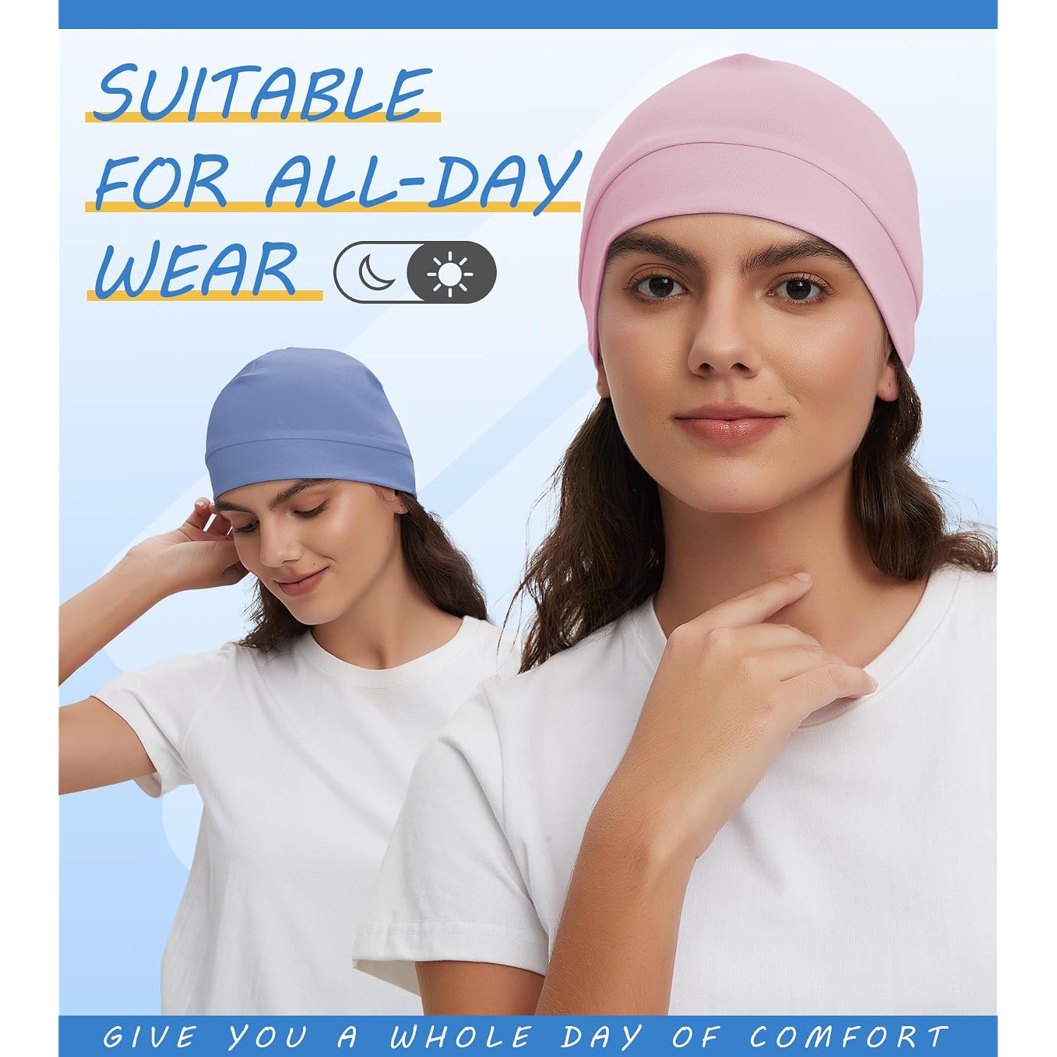 3 Pieces Cotton Skull Caps for Men Women Chemo Headwear Lightweight Beanie Sleeping Cap Helmet Liner Set E-light Blue,pink,light Purple