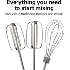 Hamilton Beach 6-Speed Electric Hand Mixer with Whisk, Traditional Beaters, Snap-On Storage Case, 250 Watts, White