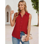 Sleeveless Button Down Shirts For Women, Slim Fit Business Collared Shirt Work Blouses Button Up Office Clothe