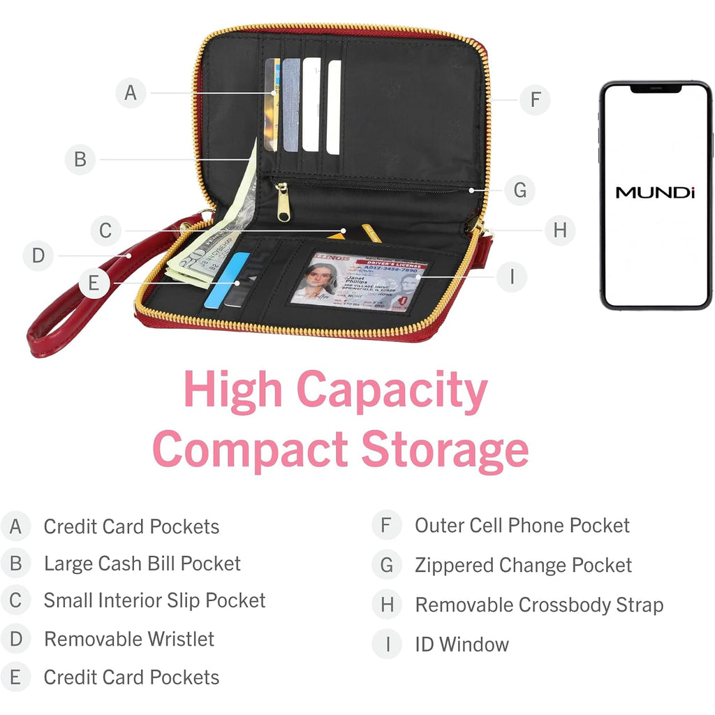 Mundi Jacqui Rfid Crossbody Wallet For Women, Vegan Leather Small Travel Handbag With Phone Holder, Compact Organizer With Card Slots And Removable Strap, Vacation Purse In Bridgehampton Sand