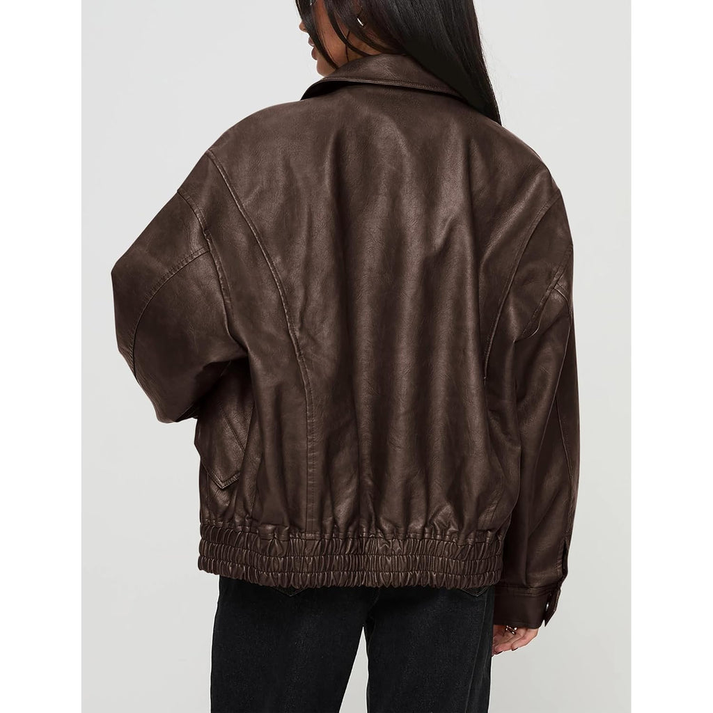 Prettygarden Women'S Faux Leather Motorcycle Jacket Trendy Fall Spring Clothes Oversized Zip Up Winter Coat Outerwear