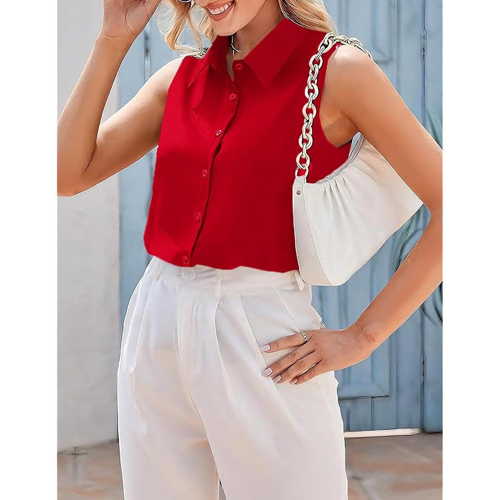 Zeagoo Women'S Sleeveless Button Down Shirts Blouses Casual Loose V Neck Tank Tops For Work S-Xxl