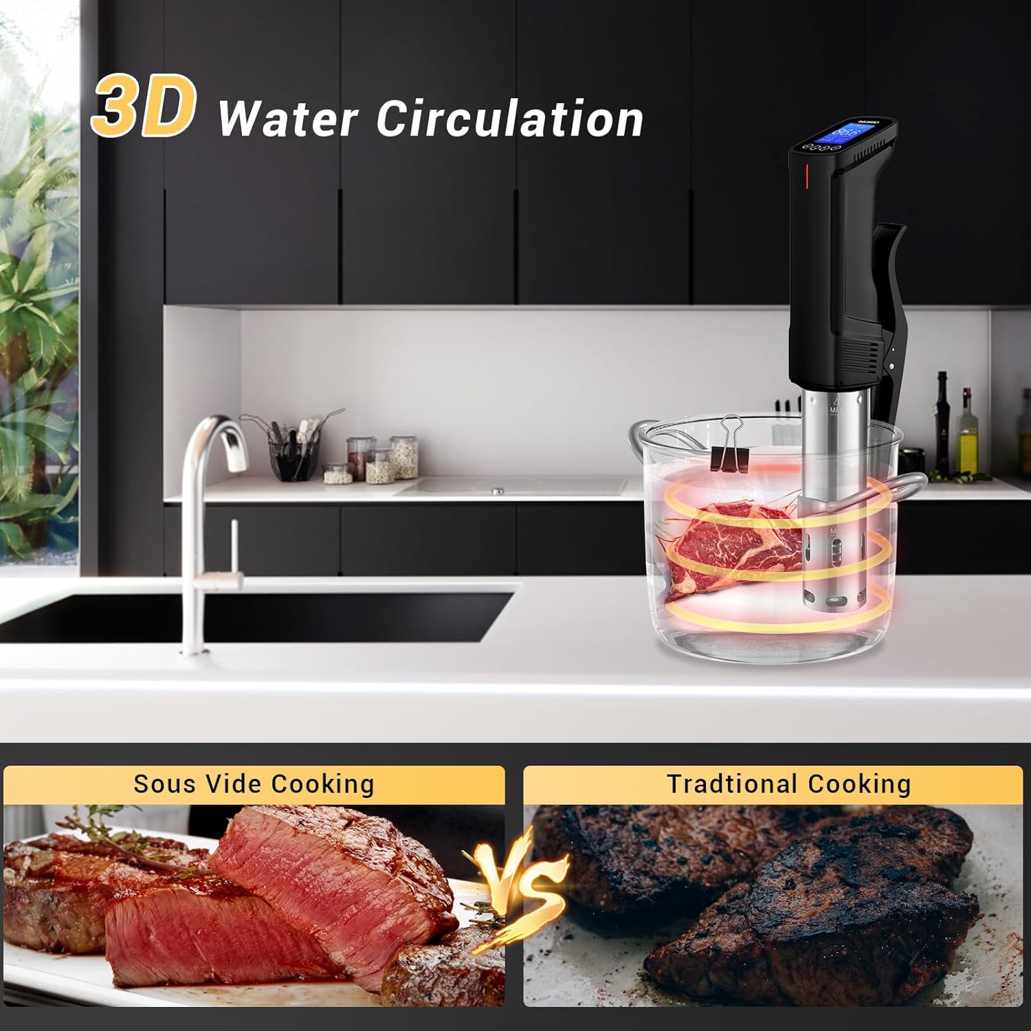 INKBIRD WIFI Sous Vide Cooker ISV-100W, 1000 Watts Sous Vide Machine Immersion Circulator with 14 Free Preset Recipes on APP & Calibration Function, Thermal Immersion, Fast-Heating with Timer