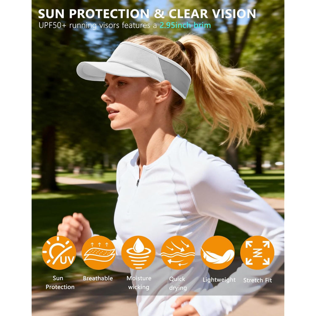 Sports Sun Visor for Women Men, Summer Cooling Stretchy Visors Hats, Womens Ponytail Hat for Golf, Running, Beach Tennis
