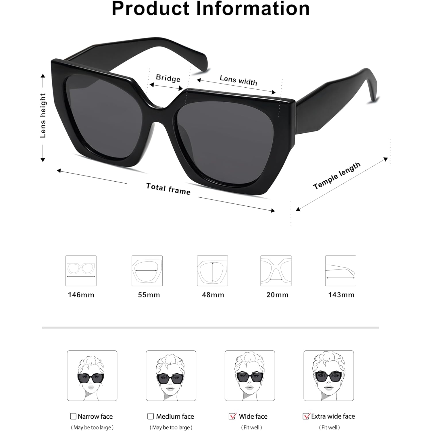 SOJOS Large Oversized Polarized Sunglasses for Women, Big Designer Womens Trendy Square Shades SJ2205