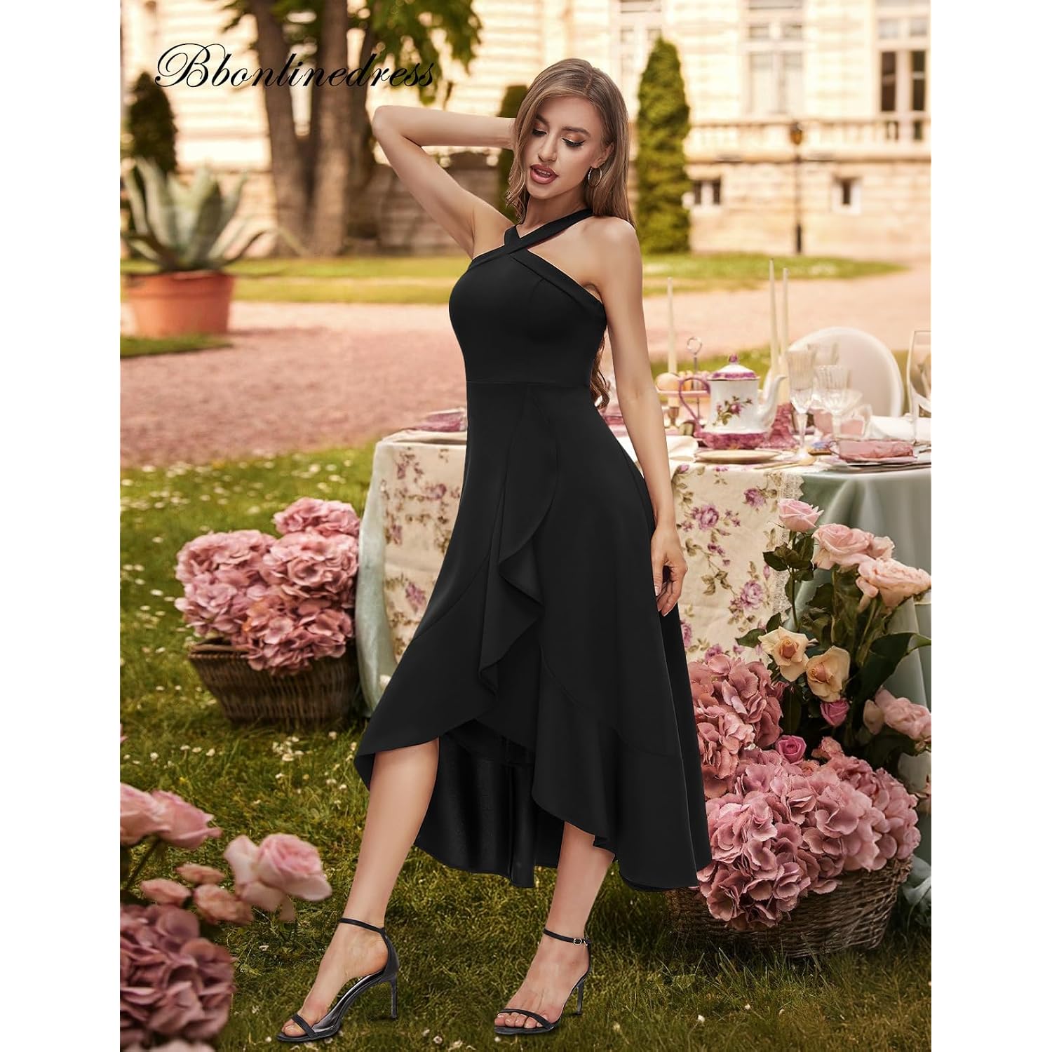 Bbonlinedress Halter Cocktail Women Dresses Prom Formal Wedding Guest Bridesmaid Ruffled Maxi Hi-Lo Evening Party 2026 Dress