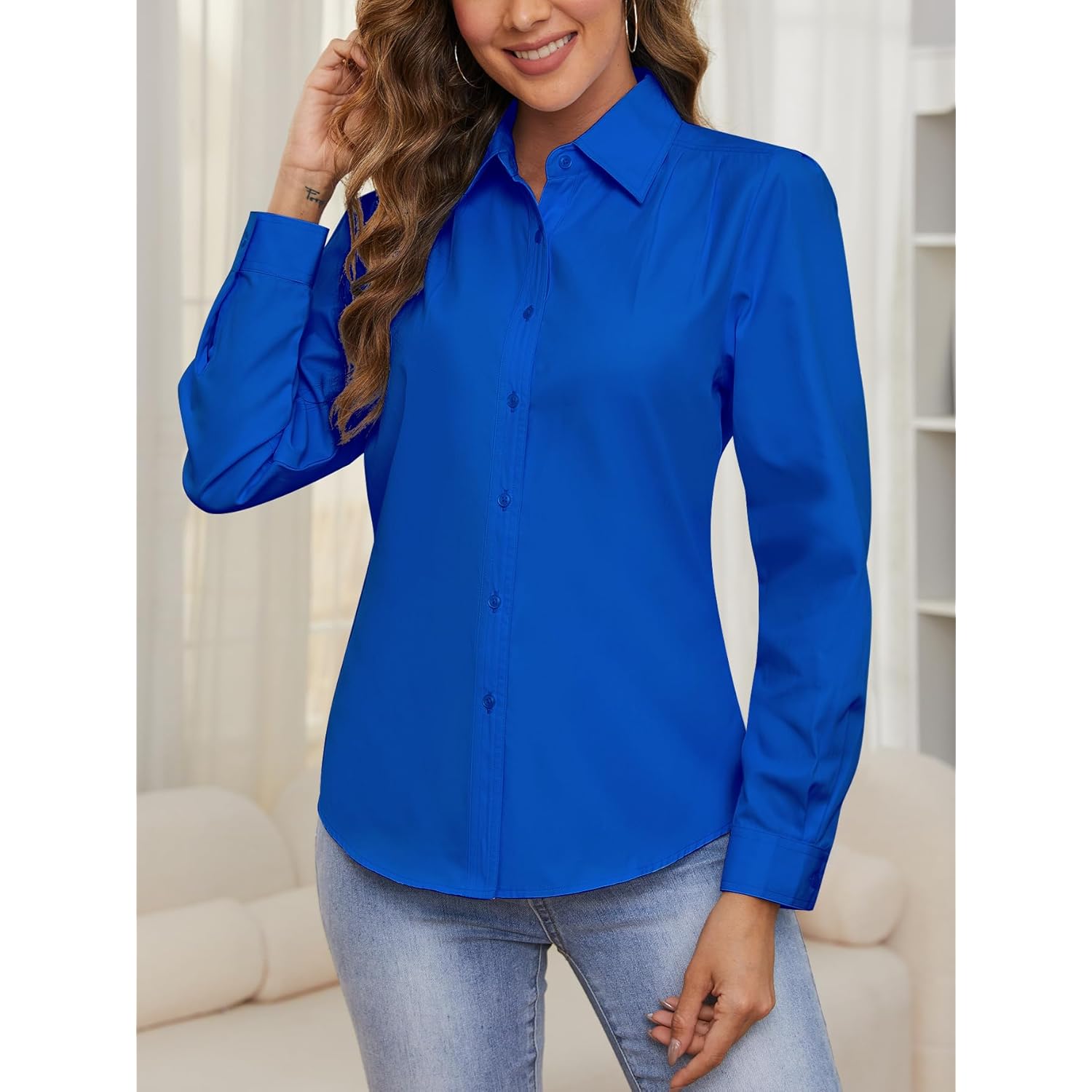 Wrinkle Free Womens Button Down Shirts for Women Long Sleeve Stretch Business Office Formal Work Blouses Tops