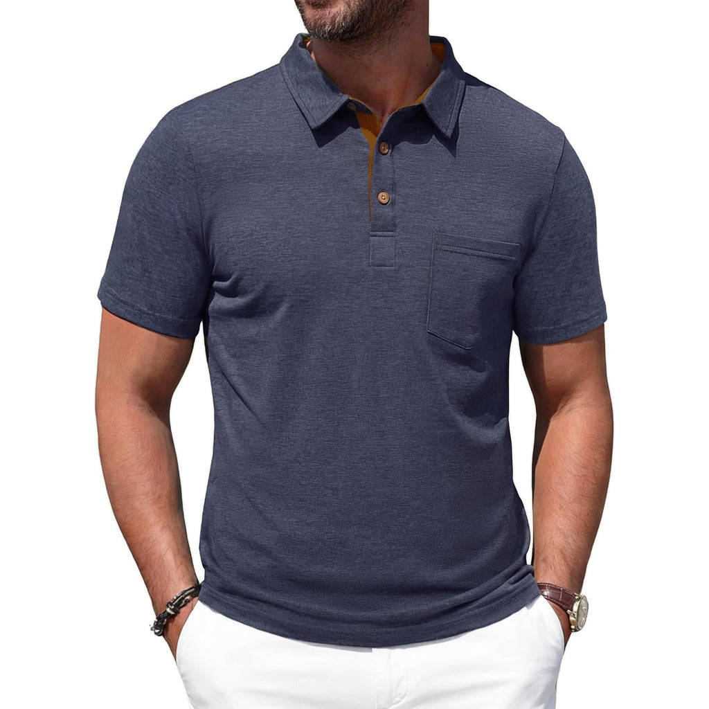 Men'S Polo Shirts Short Sleeve Casual Summer Cotton Shirts For Men Performance Collared Golf Shirts With Pocket