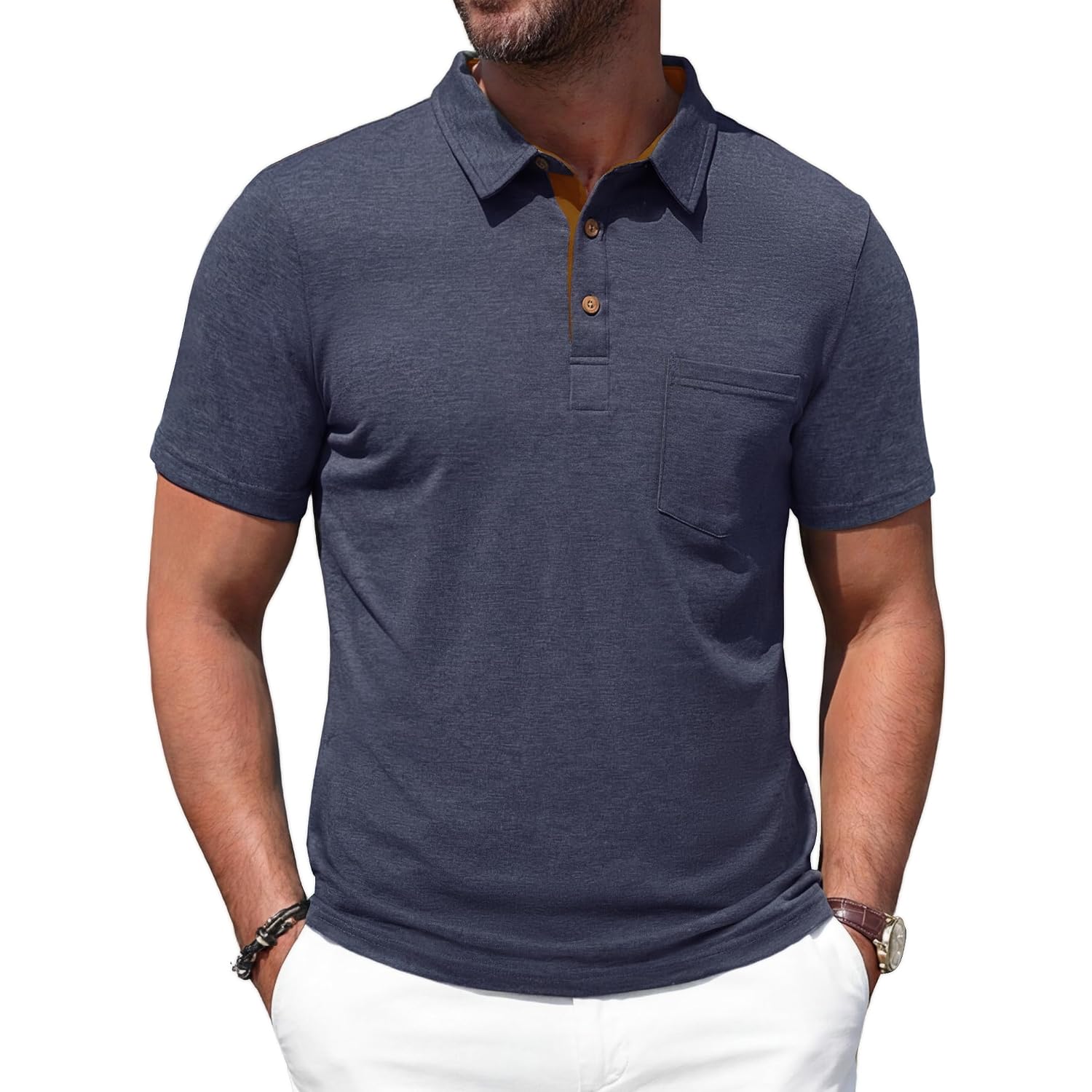 Men'S Polo Shirts Short Sleeve Casual Summer Cotton Shirts For Men Performance Collared Golf Shirts With Pocket