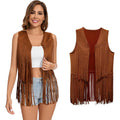 Women'S Fringe Vest 60S 70S Hippie Vest Sleeveless Cowgirl Western Faux Suede Tassel Leather Jacket Hippie Party