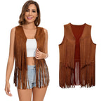 Women'S Fringe Vest 60S 70S Hippie Vest Sleeveless Cowgirl Western Faux Suede Tassel Leather Jacket Hippie Party
