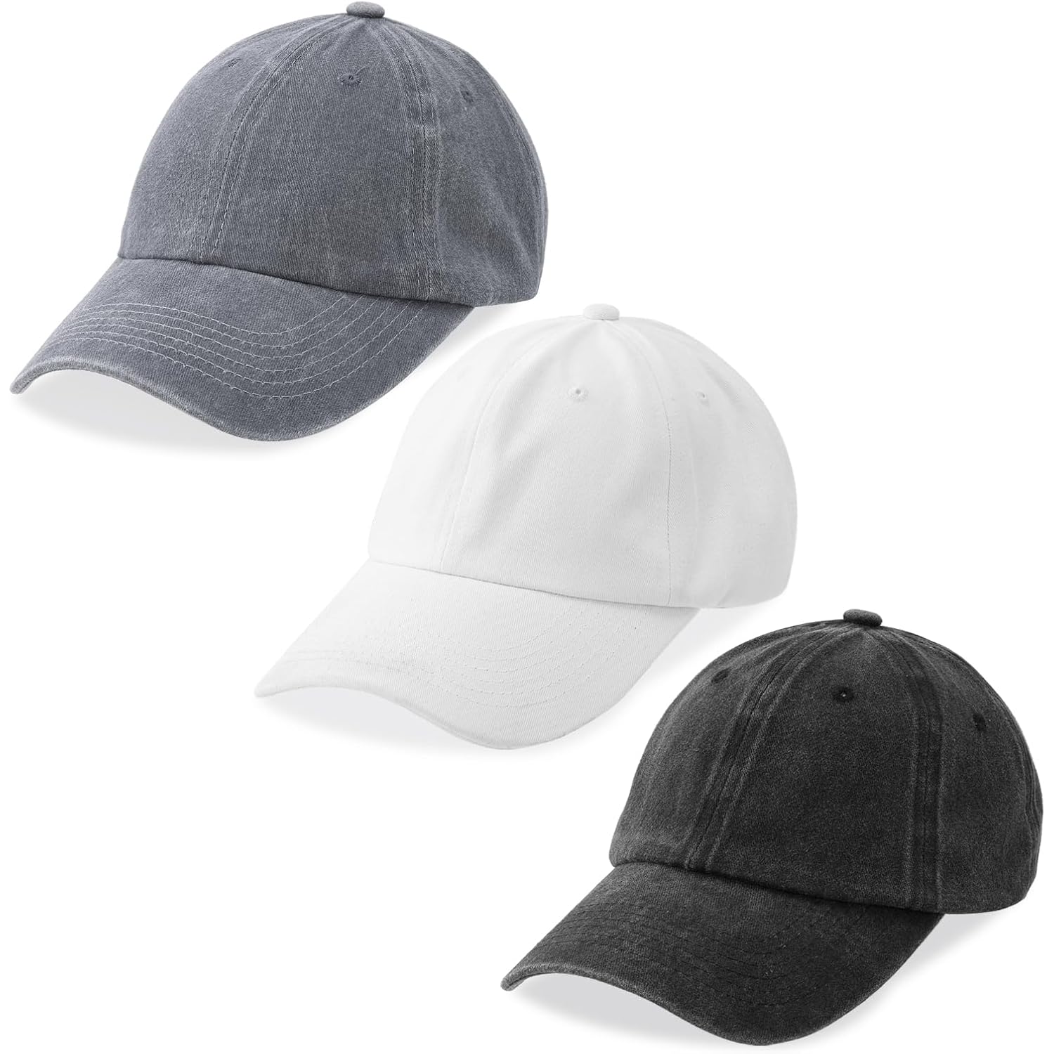 MEINICY 3 Packs Washed-Cotton Plain Baseball Cap, Vintage Adjustable Dad Hats Gift for Men/Women,Unstructured