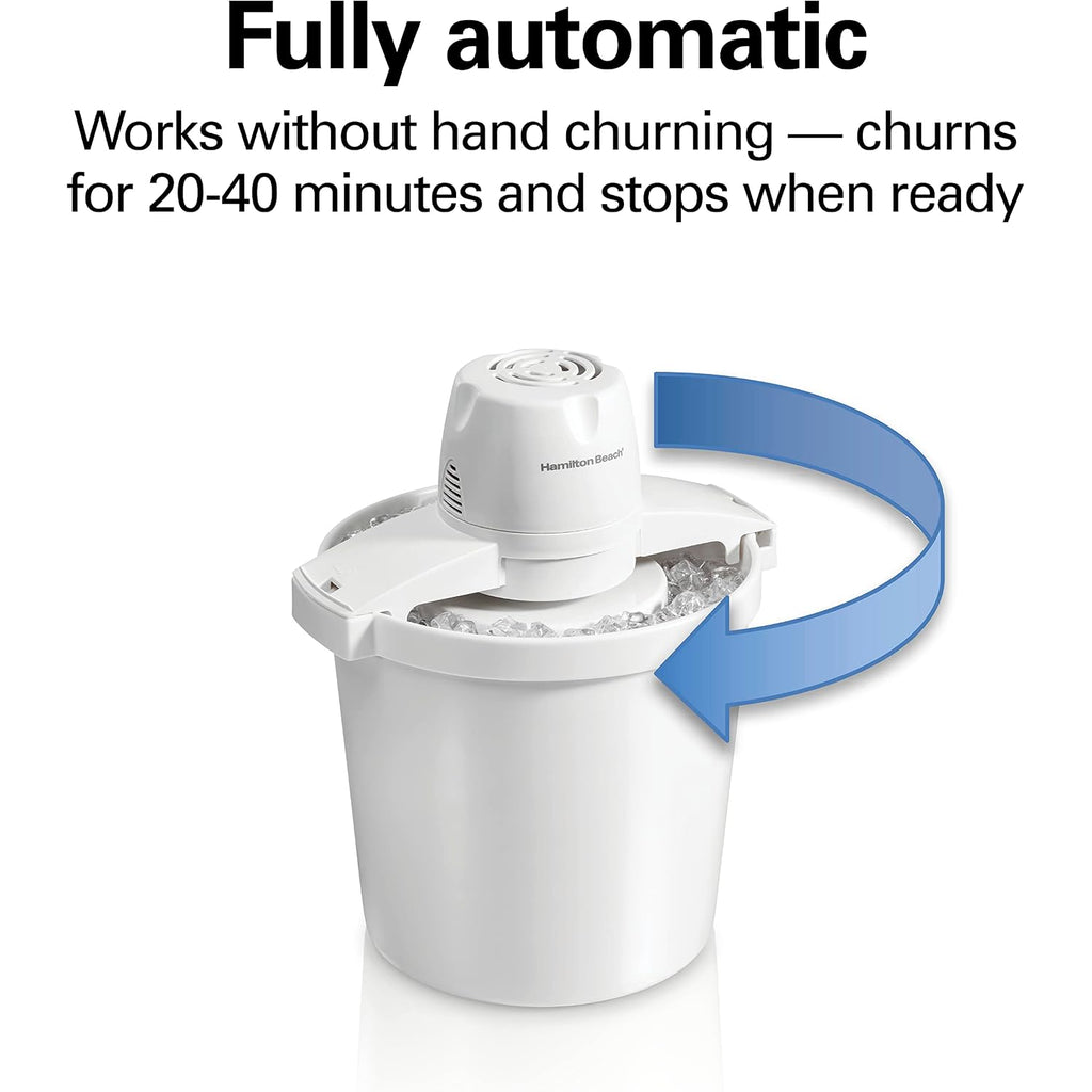 Hamilton Beach Automatic Electric Ice Cream Maker & Frozen Yogurt Machine | 4 Quart | Makes A Variety Of Treats Including Sorbet, Sherbet, Gelato, Custard |Simple & Customizable | White | 68330N