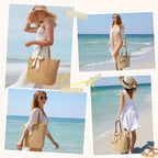 Trifabricy Beach Bags for Women, Large Straw Beach Bag, Beach Tote Bag Shoulder Handbags, Straw Bag Beach Purse for Summer