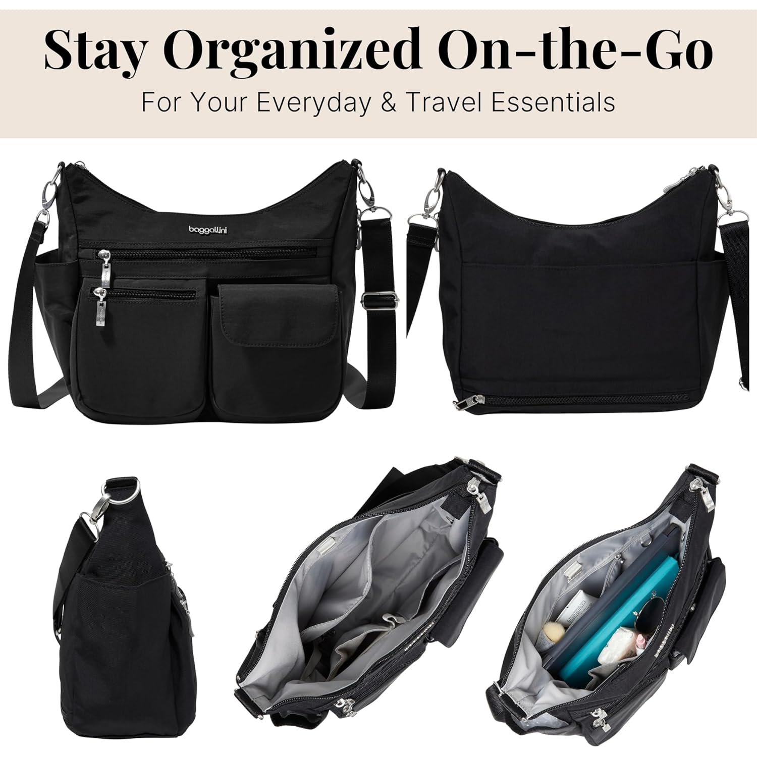 Baggallini Modern Everywhere Crossbody Bag for Women 11x9x4.5 Rfid Hobo Bag