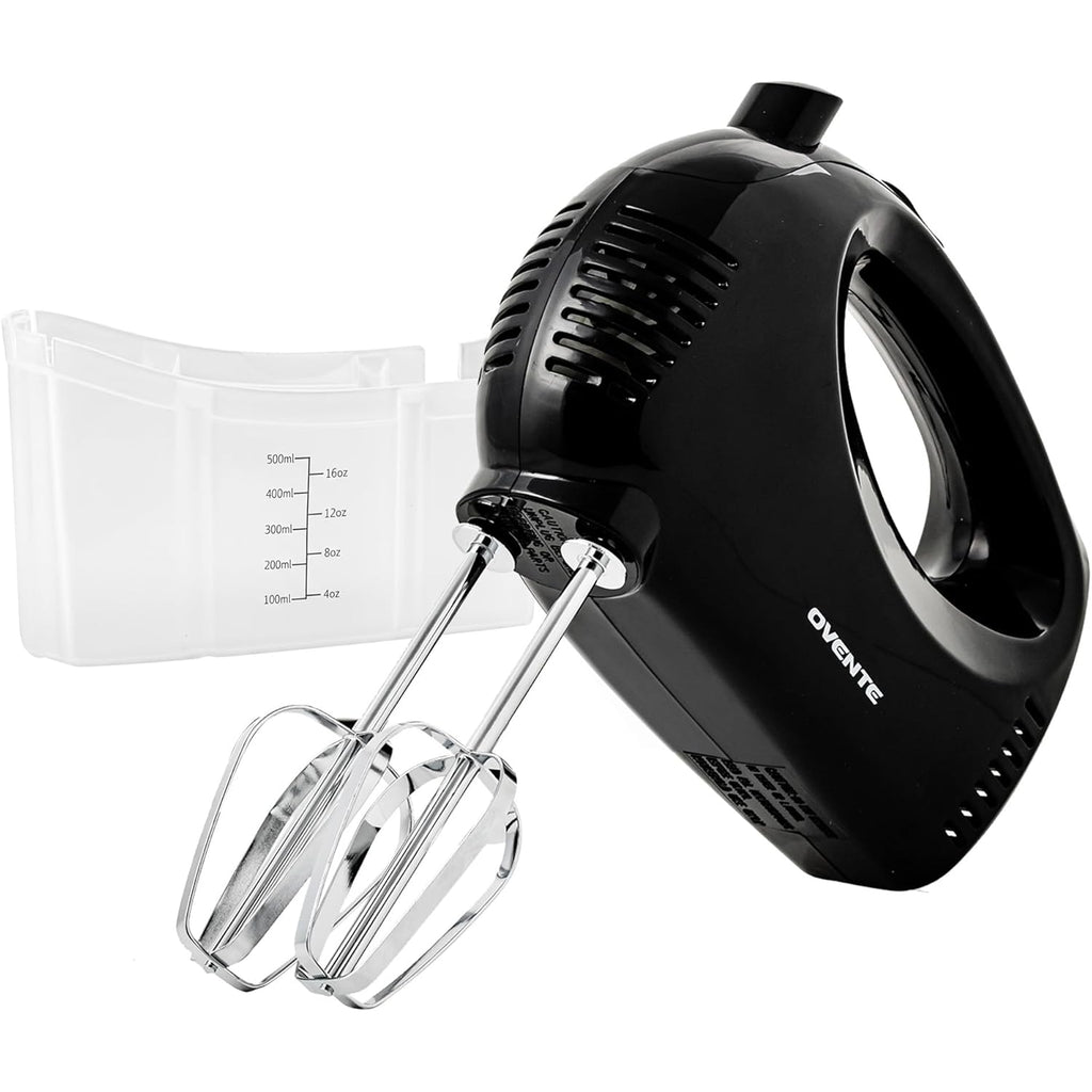 OVENTE 5-Speed Corded Electric Hand Mixer with Stainless Steel Whisks, Compact Portable Design with Snap-On Storage Case,150W Lightweight Handheld Mixer for Baking & Cooking, Black HM151B