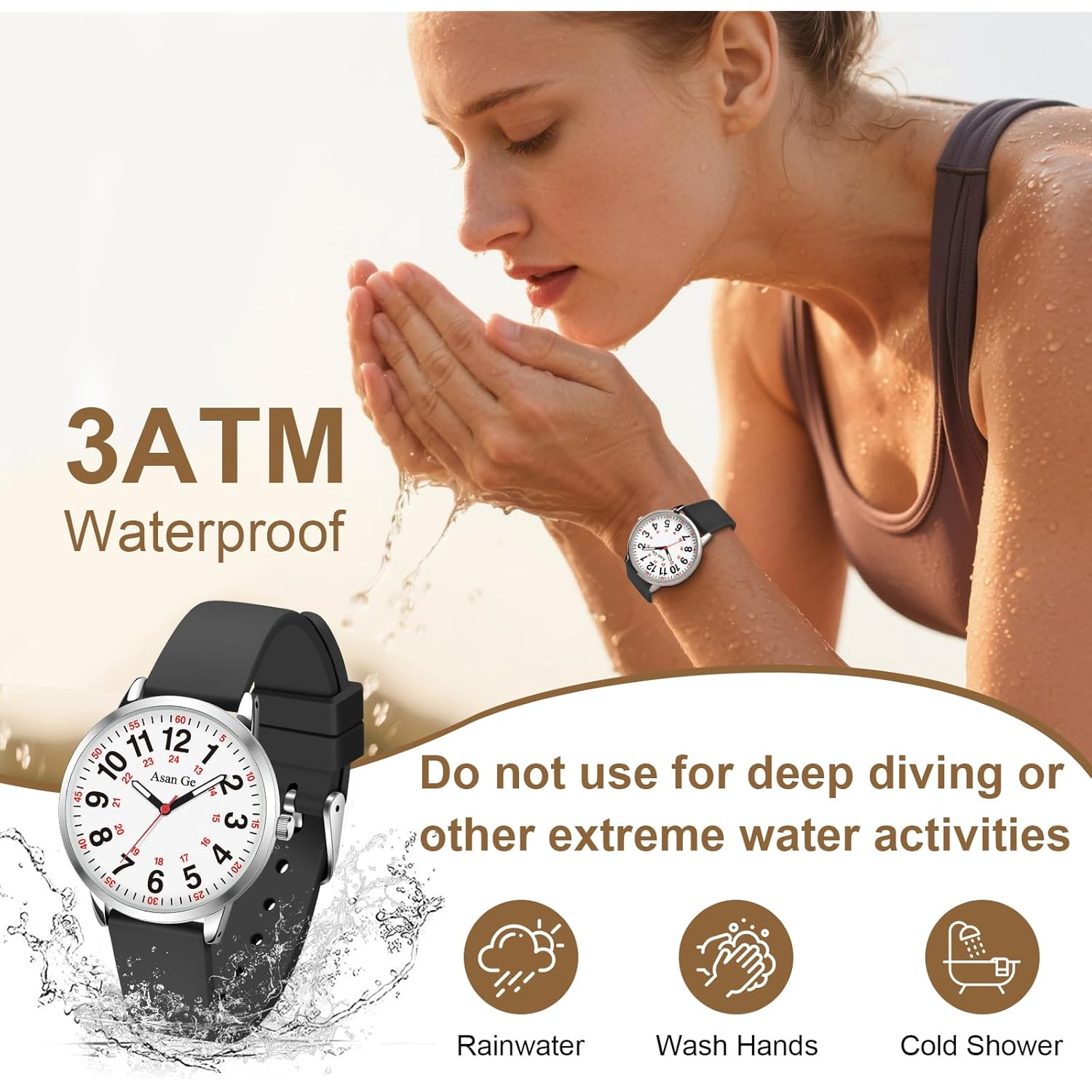 Asan Ge Watches for Women, Fashion 3ATM Waterproof Minimalist Lightweight Easy-to-Read Analog Silicone Watch Suitable for Daily Work, Leisure, Outdoors