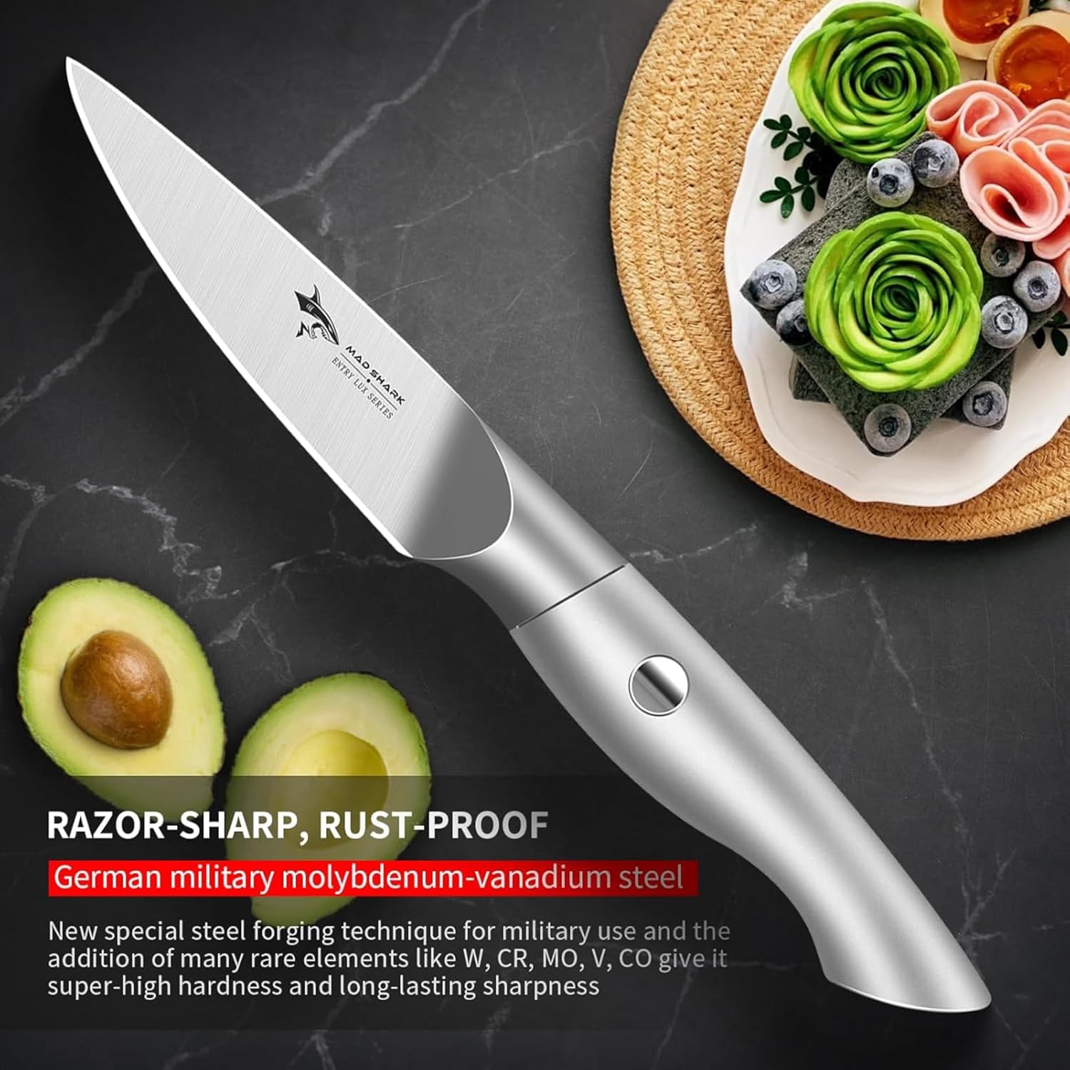 MAD SHARK Paring Knife 3.5 inch Paring Knives, Small Kitchen Knife, Ultra Sharp German Stainless Steel Vegetable Knives, Ergonomic Handle Design, Unique Gift for Men/Women