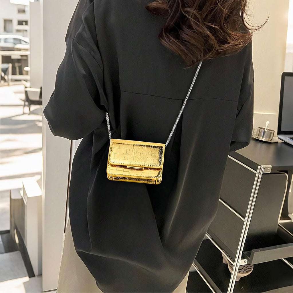 Sightor Silver Mini Crossbody Bag For Women, Pu Leather Small Evening Purse, Dressy Clutch Handbag For Nightclub Parties