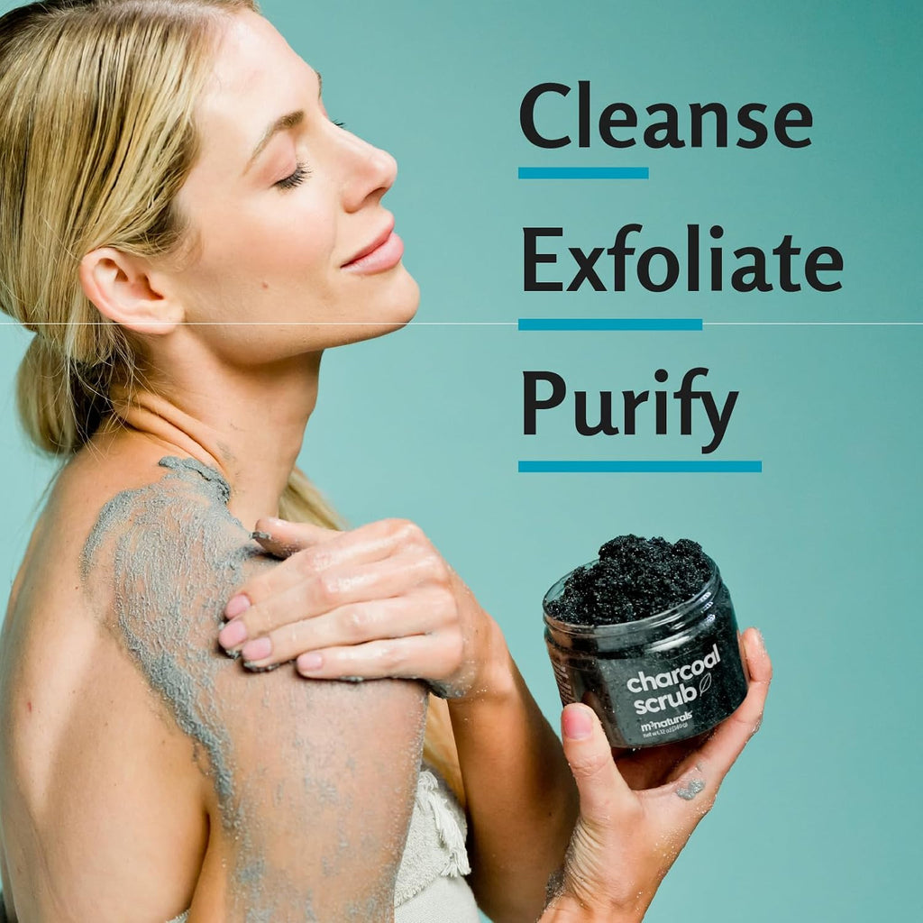 Exfoliating Charcoal Scrub With Collagen & Stem Cells – Salt Scrub For Body Toning, Cellulite, Armpit Detox, And Skin Smoothing For Face, Feet, And Body By M3