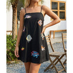 Women Boho Mini Cami Dress Graffiti Spaghetti Strap Aline Fruit Dress Cute Colofrul Short Beach Sundress