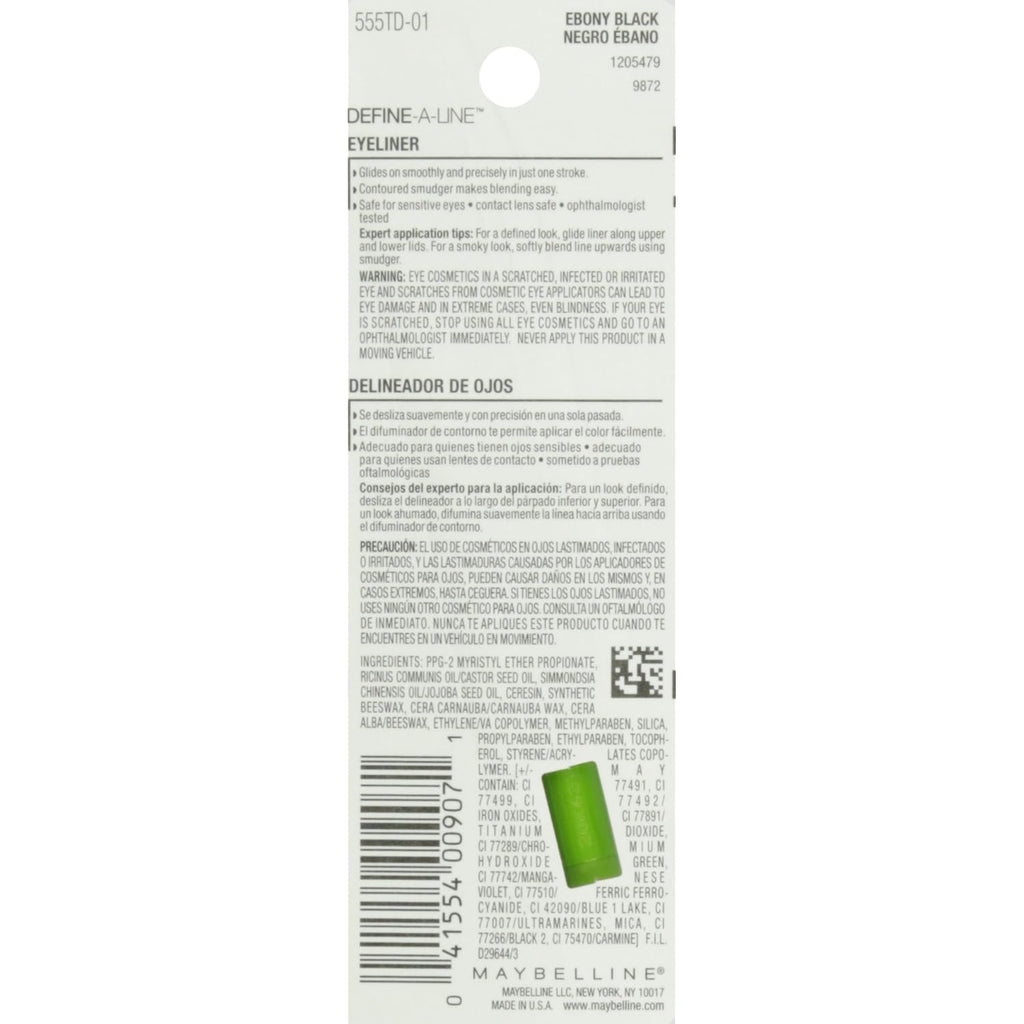 MAYBELLINE New York Define-A-Line Eyeliner, Ebony Black, 0.01 Ounce