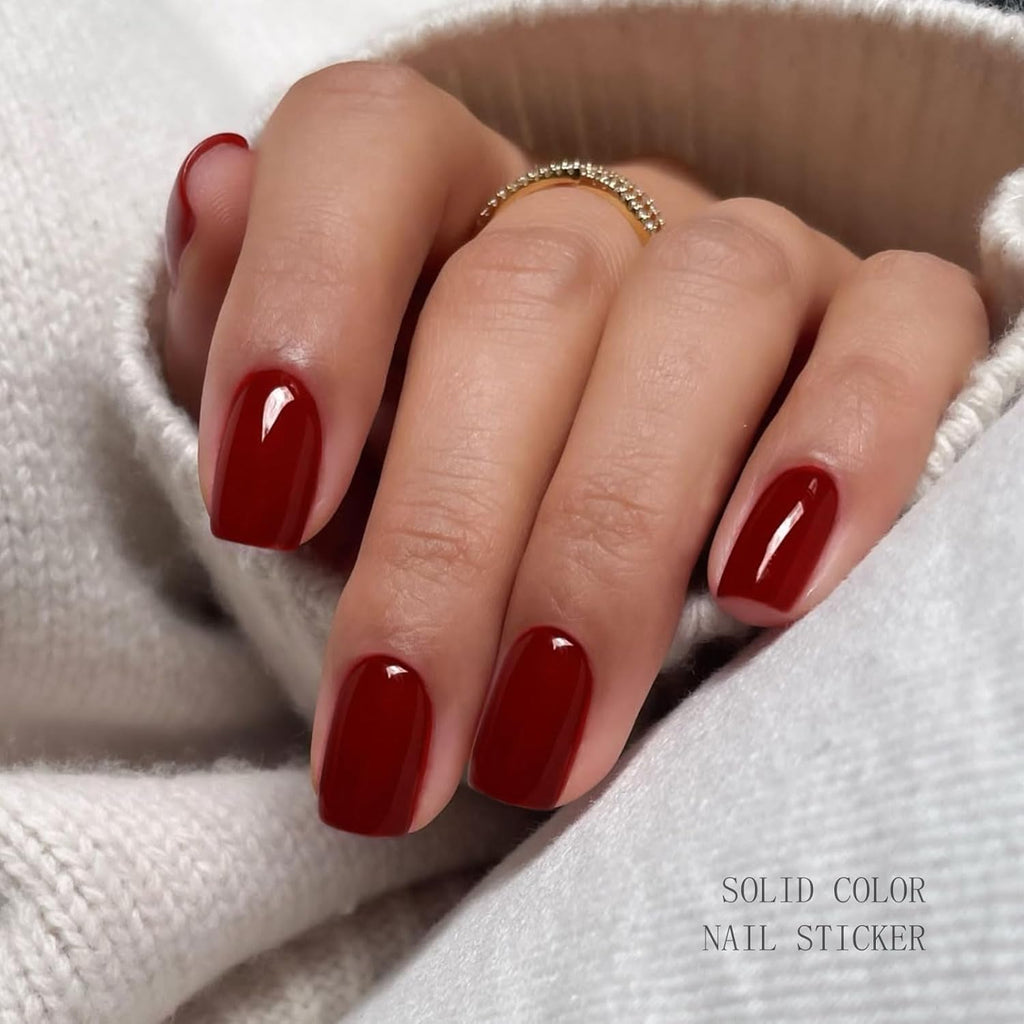 JMEOWIO Semi Cured Gel Nail Strips Wine Red Gel Nail Stickers Wraps UV/LED Nails Art Design Decoration Accessories