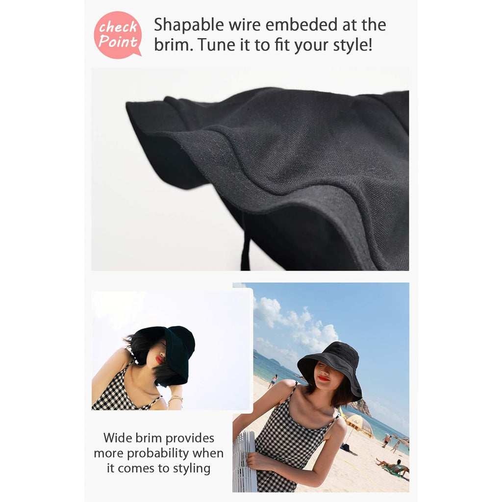 Wide Brim Bucket Hat - UPF50+ Protection Travel Beach Sun Hat with Semi-Rigid Adjustable Foldable Brim