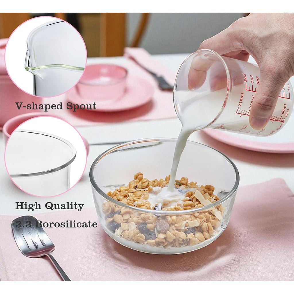 Ackers High Borosilicate Glass Measuring Cup Set With Pour Spout,60Ml(2Oz),120Ml(4Oz), 250Ml(8Oz) Glass Measuring Beaker For Kitchen Or Restaurant, Easy To Read