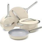 Caraway Non-Stick Ceramic Cookware Set (12 Piece) Pots, Pans, Lids And Kitchen Storage - Pfas & Pfoa Free - Oven Safe Pan Set & Compatible With All Stovetops - Cream