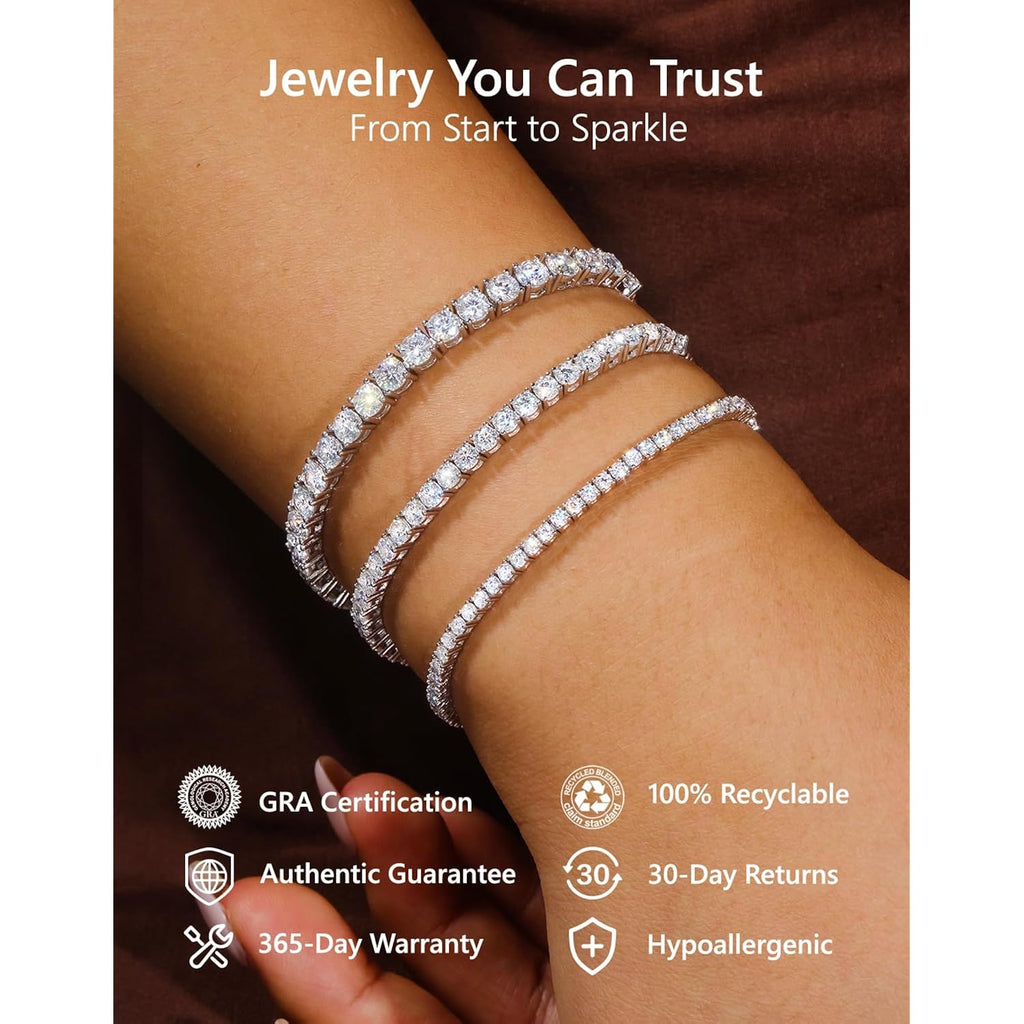 KRKC&CO Lab-Grown Moissanite Tennis Bracelet Women, Luxury Anniversary Wedding Bridal Gift for Wife, 2.2-13.8 ct.tw, D Color VVS1, 925 Sterling Silver 14K Golden Plated, Hypoallergenic, Everyday Jewelry