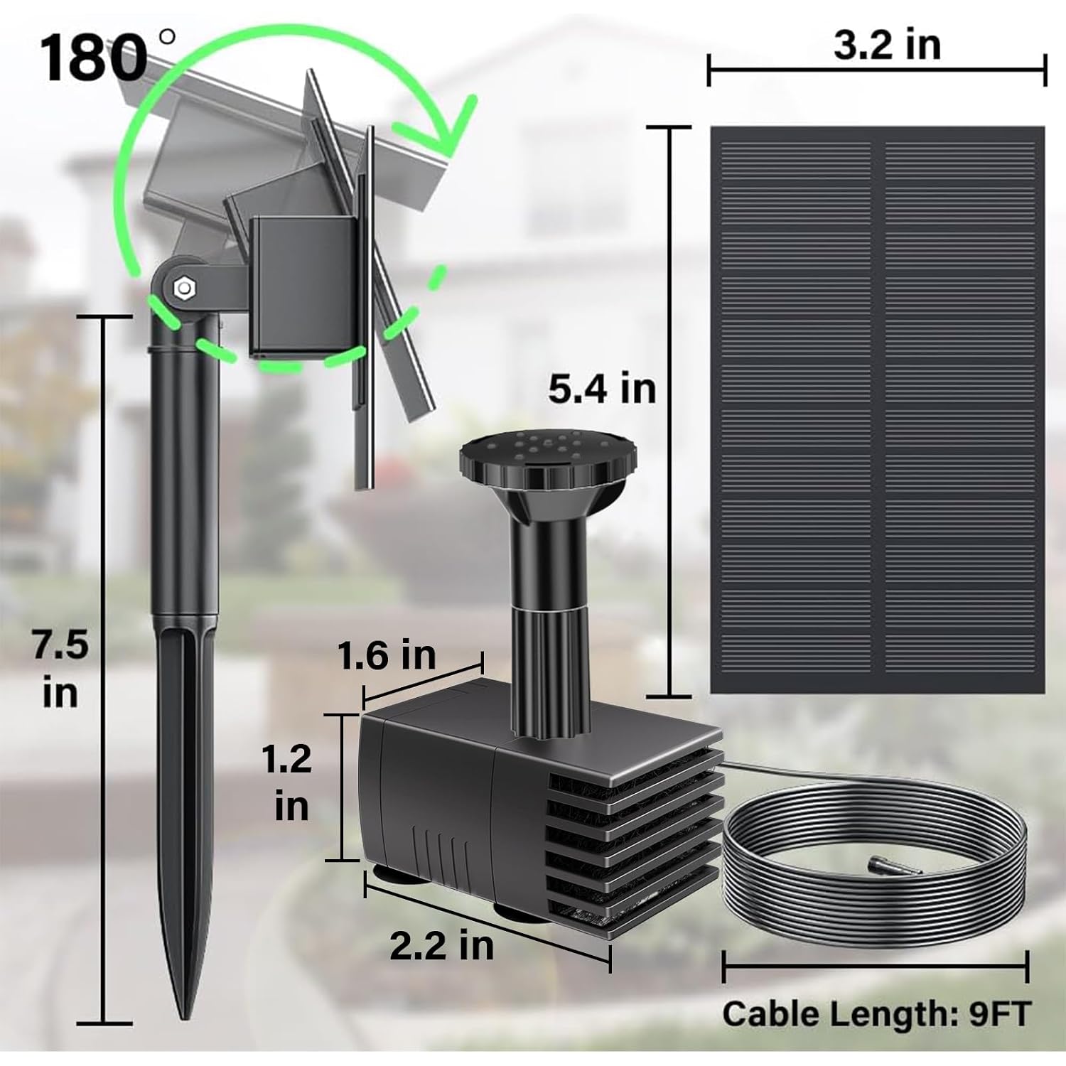 Biling Upgraded Solar Fountain Pump Kit With Ground Stake For Bird Bath | Adjustable Solar Panel, Brushless Low-Consumption Motor, 4 Spray Nozzles, Eco Solar Power For Garden Fish Tank