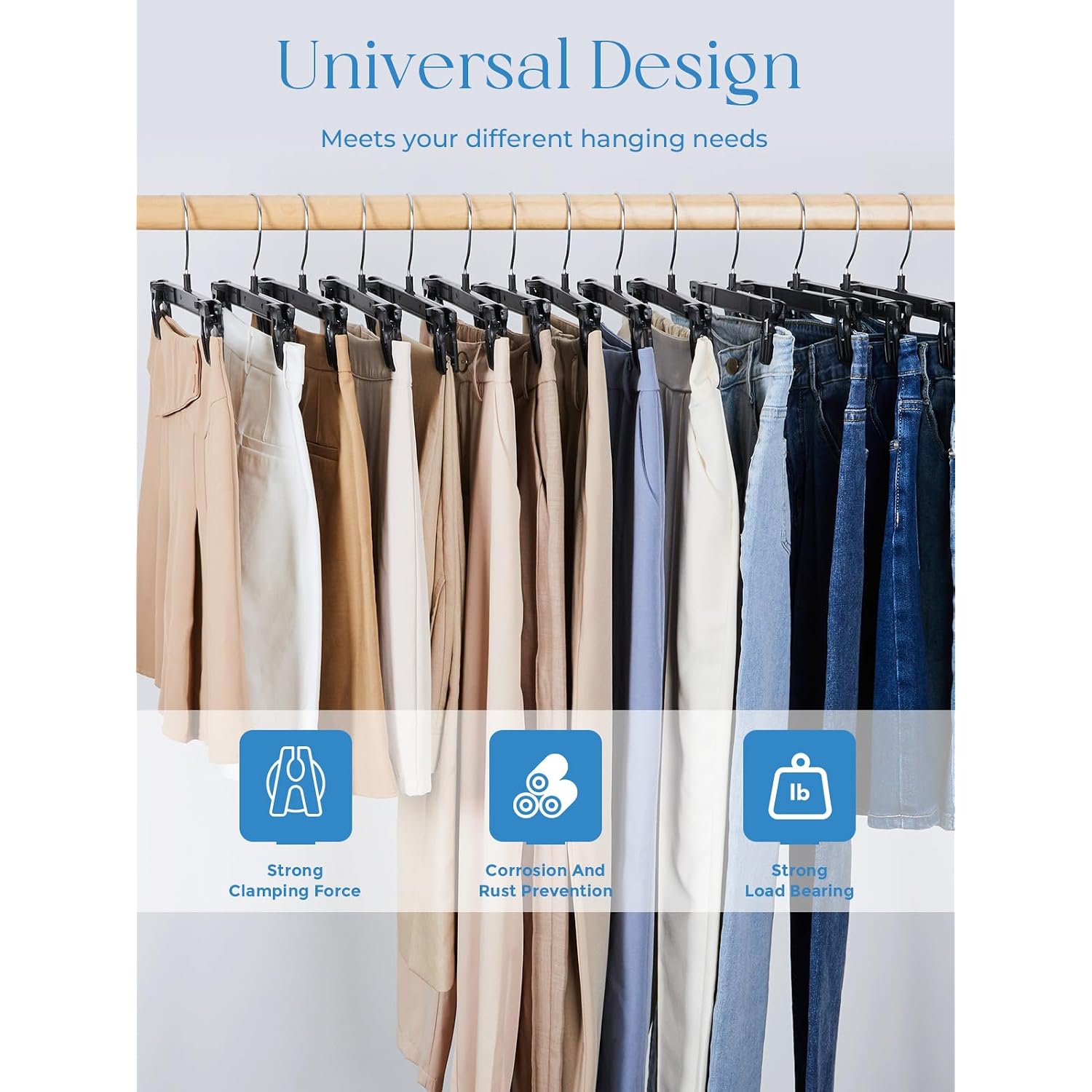 Smartor Pants Hangers - 30 Pack, Black Clips Hangers With 360° Hooks, Shorts Hanger With Strong Clamps, Dress, Heavy Duty As Trousers, Skirt, Jeans, Towel And Bottom Clothes -12 Inch