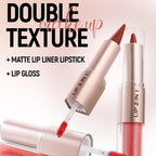 2Pcs Lip Liner Gloss Lip Combo Set,2In1 Lip Duo Natural Nude Brown Lip Liner Lipstick Glossy Long Lasting-Plumping,Smooth Quick Fuller Plumping Juicy Lip Makeup For Women(Chocolate+Cherry Red)