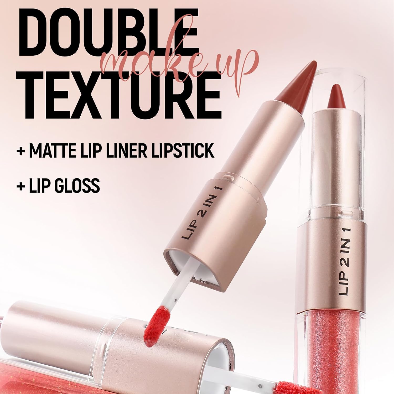 2Pcs Lip Liner Gloss Lip Combo Set,2In1 Lip Duo Natural Nude Brown Lip Liner Lipstick Glossy Long Lasting-Plumping,Smooth Quick Fuller Plumping Juicy Lip Makeup For Women(Chocolate+Cherry Red)