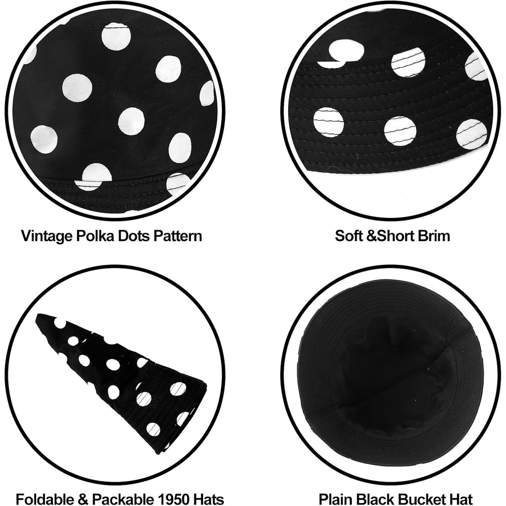 DOCILA Bucket Hats for Women Trendy Print Reversible Bucket Hat Packable All Season Fisherman Sun Caps Blackwhitedot