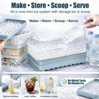 Mini Ice Cube Trays For Freezer With Lid, 0.55" Pebble Ice | 2 Trays-Blue, With Ice Box & Scoop. For Iced Coffee, Bottles, Juice & Everyday Drinks, Easy Twist Release, Stackable