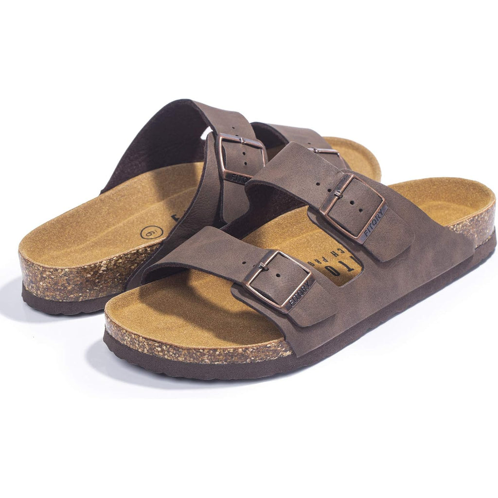 Fitory Mens Sandals, Arch Support Slides With Adjustable Buckle Straps And Cork Footbed Size 7-14.5