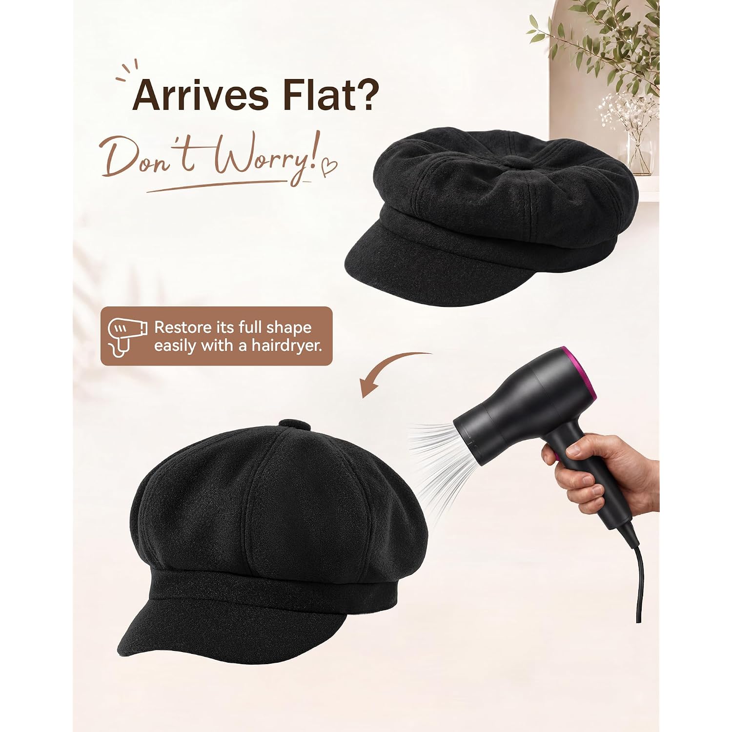 Newsboy Hats for Women Winter Beret Hat Classic Newsboy Caps Retro Fashion French Hats for Women A Black