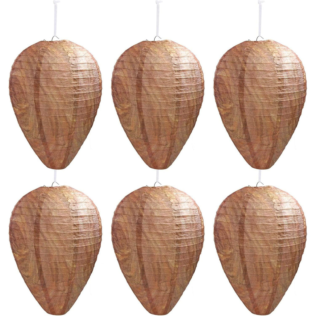 Decyool 6 Pack Fake Paper Wasp Nests Decoys For Hornets Yellow Jackets | Oversized Paper Build, Eaves/Garbage/Pool Areas, Territorial Hive Mimicry, Hanging Design,Easy Mount
