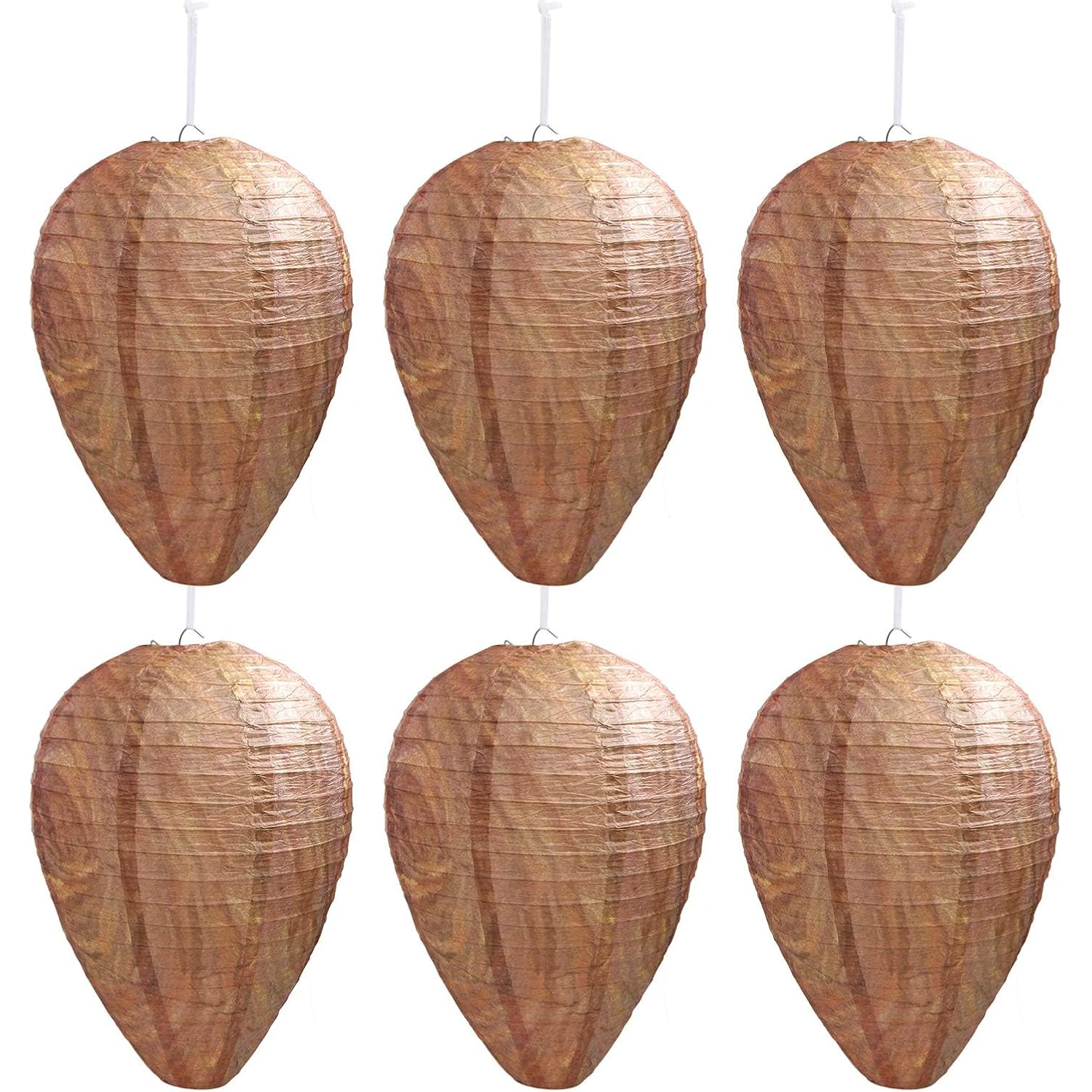 Decyool 6 Pack Fake Paper Wasp Nests Decoys For Hornets Yellow Jackets | Oversized Paper Build, Eaves/Garbage/Pool Areas, Territorial Hive Mimicry, Hanging Design,Easy Mount