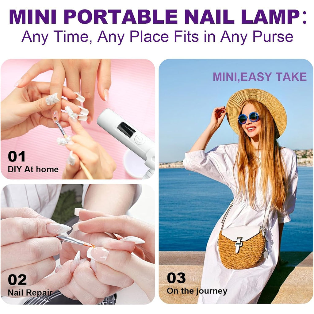 Mini UV Light for Nails,Portable LED Flash Cure Lamp for Gel X Polish, Small Handheld Magnetic Uv Pen for Single Finger, Nail Curing Lamp with Stand for Starter Salon DIY/Home Manicure/Travel