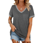 Geifa Womens T Shirts Short Sleeve V Neck Loose Casual Summer Tops 2026 With Pocket