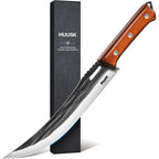 Huusk Hand Forged Carving Knife - Japanese Razor Sharp Butcher Knives For Meat Cutting, Curved Brisket Slicing Knife With Ergonomic Full Tang Handle, Gift For Men And Women