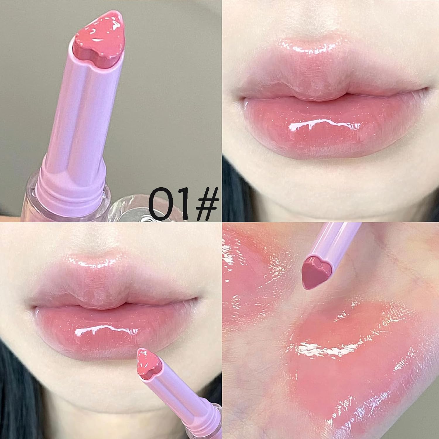 3 Colors Jelly Lipstick Gift Set, Tinted Heart Shape Lip Stain Lip Gloss, Mirror Hydrating Jelly Love Lipstick, Moisturizing Tinted Lip Balm, Vivid Color Glossy Lip Makeup for Girls (A)