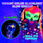 Uv Blacklight Face Paint,15 Bright Colors Neon Fluorescent Body Painting Palette,Water Activated Eyeliner,Water Based Makeup Glow In The Dark Halloween Washable For Kids Adult Body Paint